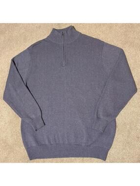 Mocotono Mens High Neck 1/4 Zip 100% Cotton Knit Sweater Gray Blue, Sz L Tall